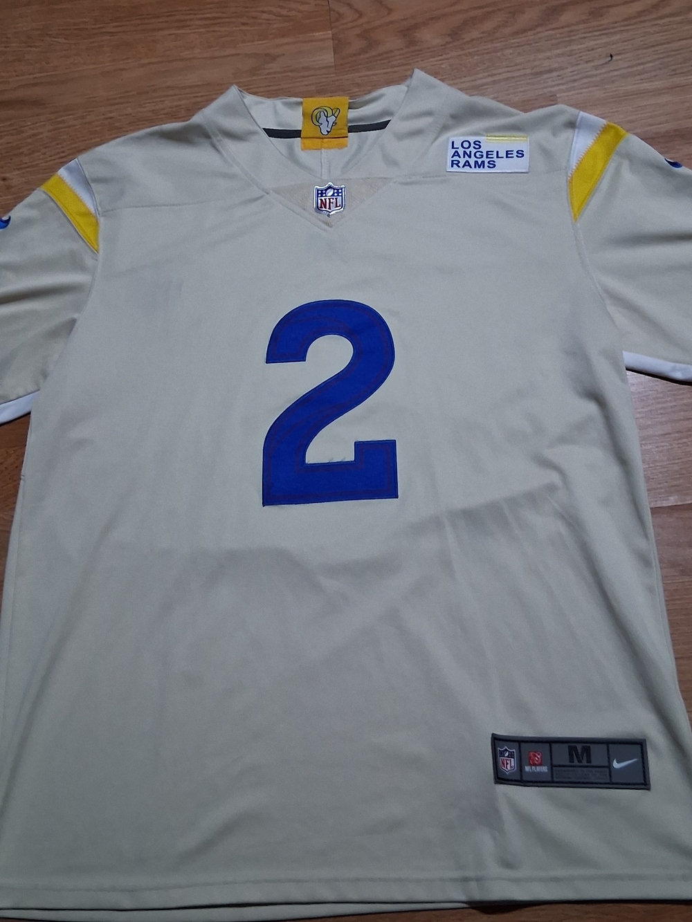 Nike Los Angeles Rams Cream Jersey with Blue Number